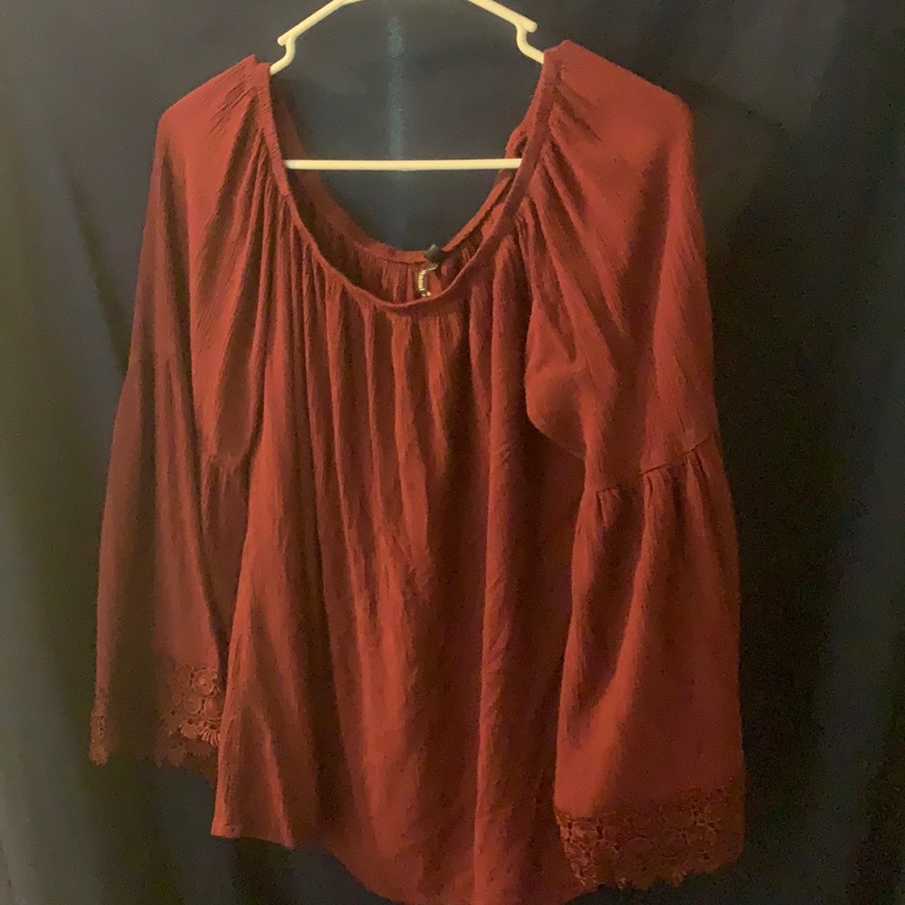 Off the shoulder wide long sleeve blouse